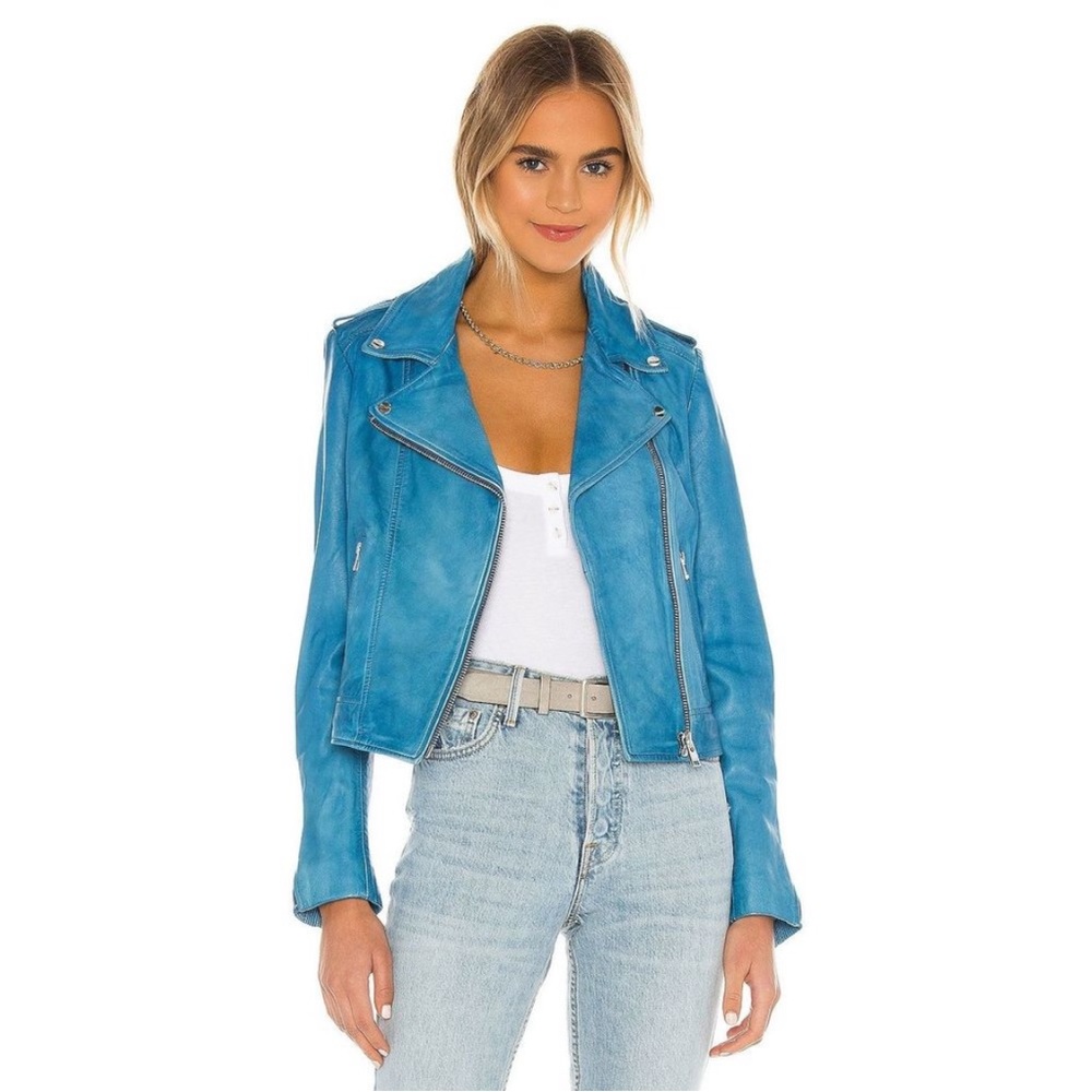 Lamarque Donna Leather Jacket in Faded Jean Small